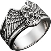 RMREWY 925 Sterling Silver Flying Hawk Eagle Ring Men's Animal Wing Viking Eagle Totem Rings Vintage Pinky Thumb punk Ring for Dad Father Husband Eagle Lover, Size 5-18