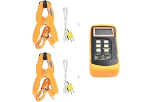 DRHOMEAM Thermocouple Thermometer, Digital Dual Channels K Type Thermometer with 2 K-Type Thermocouples, Dual Channel K Type Thermometer, 6802 II LCD Display Thermometer with 2 Pipe Clamp Sensors