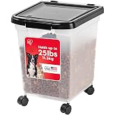 IRIS USA Dog Food Storage Container, Up to 25 lbs, Black, Made in USA | Wheels for Mobility, Airtight Seal, BPA-Free, Best for Bird Seed, Cat food, Cat Litter, Chicken Feed, Pellets