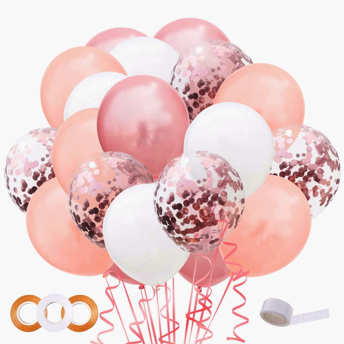 Rose Gold Confetti Balloons Pastel - 54pcs 12inch Party Supplies Latex Helium Halloween Balloons for Parties Decorations Weeding Baby Shower Birthday Balloons Supplies with Dots Glue Curling Ribbon