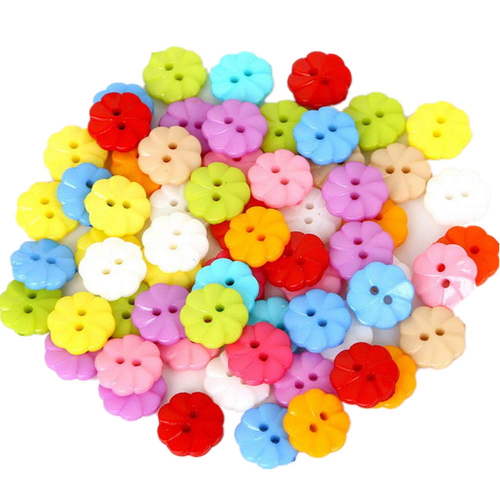 400pcs Cute Animal Fruit Heart Star Resin Buttons 2 Holes Small Sewing Decorative Buttons Beads Charms for Jewelry Scrapbooking Painting Crafts Embellishments(Flower)