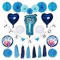 BABY SHOWER Decorations for BOY â€“ Decoration Set â€“ ITâ€™S A BOY Banner, Large Balloons, Blue & White Pom Pom Flowers, Honeycomb Balls, Tassels, Fans â€“ Cute All in One Party Decor Wall Kit!