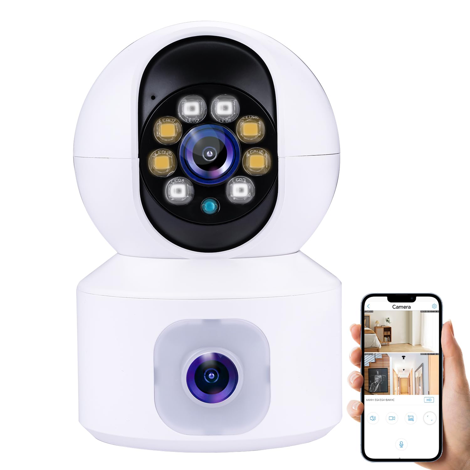 New Flash 4MP Indoor WiFi Pan Tilt Security Camera, Smart Dual Cameras, Baby Monitor, 360° Rotational Views, Night Vision, PIR Motion Detection, 1080P, 2-Way Audio, Cloud/SD Card Storage