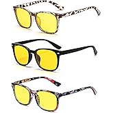 JFBNXB Night Driving Glasses, Yellow Glasses for Night Driving with Anti Glare, Night Vision Glasses for Driving in Rainy Foggy Conditions, 3-Pack with Black Frame, White Frame, and Floral Frame