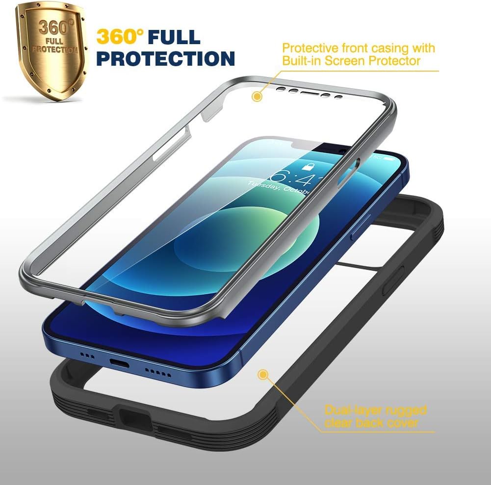 Diaclara Designed for iPhone 12/12 Pro Case, Full Body Rugged Case with Built-in Screen Protector - Image 3