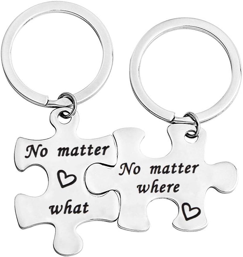 bobauna No Matter Where What When Puzzle Keychain Set of 2,3 Long Distance Gift for BFF Couple Sister