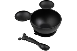 Bumkins Disney Mickey Mouse Bowl, Silicone First Feeding Set with Suction, Includes Spoon, Training Essentials for Baby-Led Weaning, Toddler Self-Feeding, Babies Eating at 4 Mos Up, Black