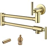 Havin Brushed Gold Pot Filler Faucet,Wall Mount Commercial, Stainless Steel Material Folding Kitchen Tap,Coffee Machine Faucet with Stretchable Double Joint Swing Arms, Upside Down Style