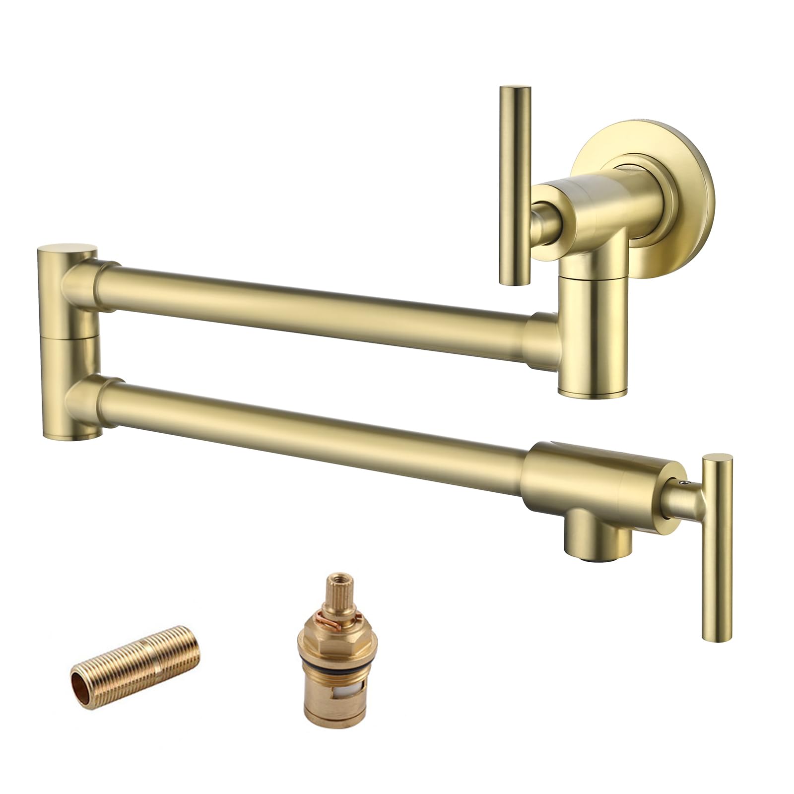 Photo 1 of Havin Brushed Gold Pot Filler Faucet,Wall Mount Commercial, Stainless Steel Material Folding Kitchen Tap,Coffee Machine Faucet with Stretchable Double Joint Swing Arms, Upside Down Style