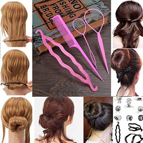 Gijoki 4Pcs Women Hair Styling Tool New Hair Needle Dish Set Clip Braid Hair Accessory Topsy Tail Loop Hair Kit