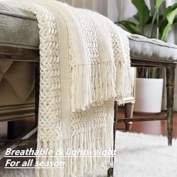 CREVENT Farmhouse Knit Throw Blanket for Couch Sofa