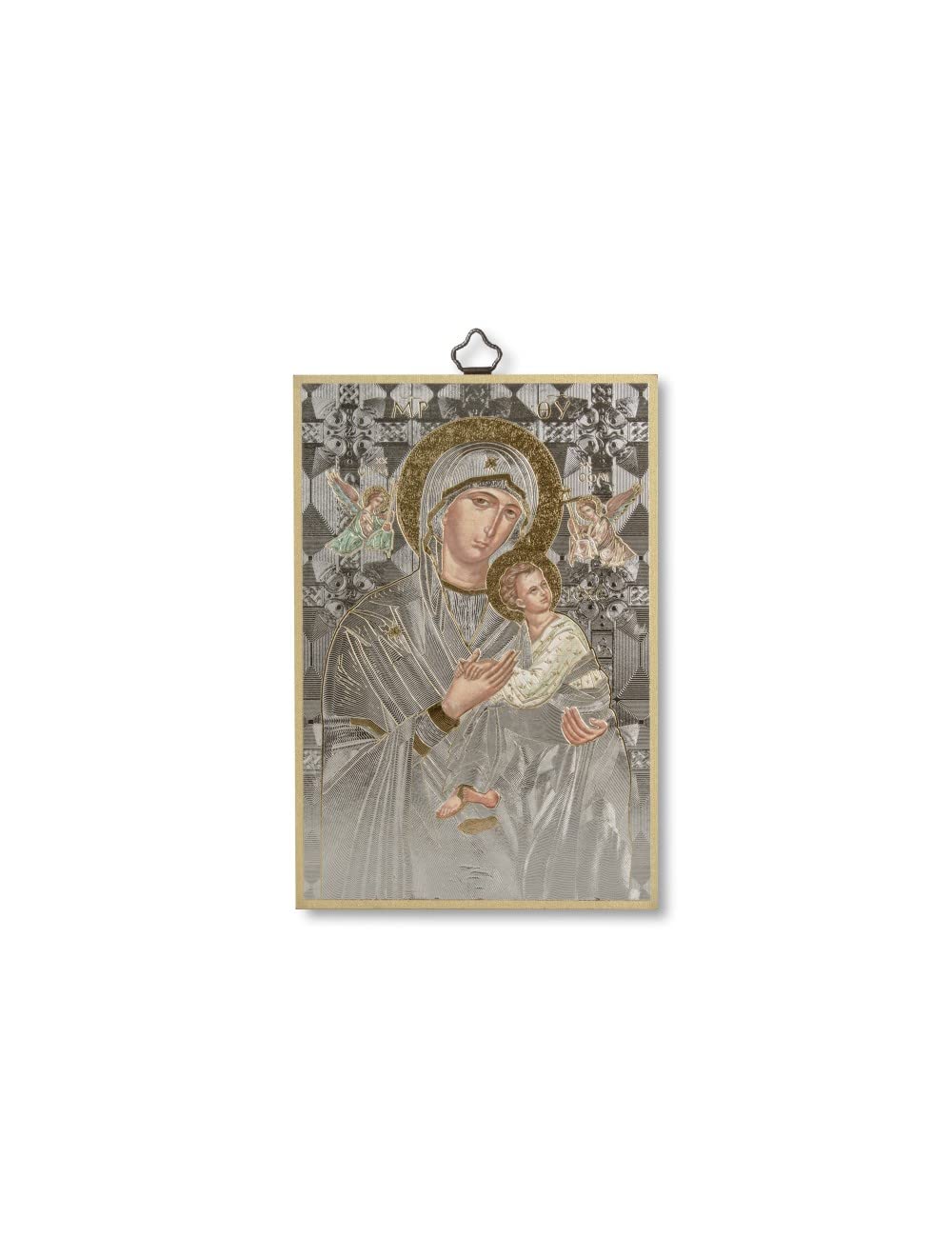 Fratelli Bonella | Sacred Picture on Poplar MDF wood 8 mm with Golden Foil Mosaic of Perpetual Aid with Prayer on the back 10 x 15 cm | Made in Italy