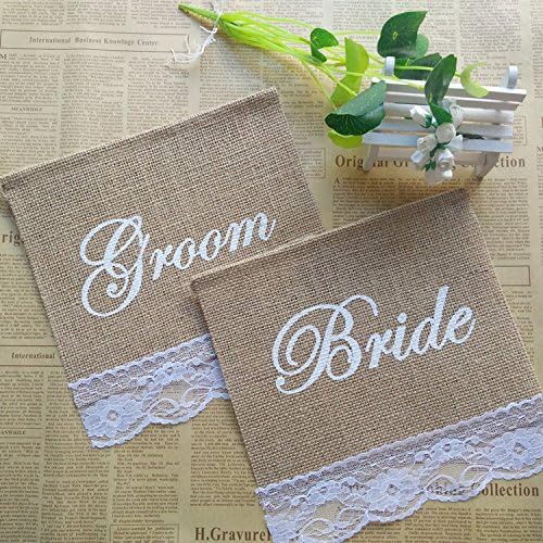 Bride Groom Burlap Wedding Chair Signs Banner