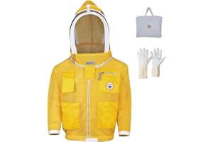 BEE PROOF Beekeeping Jacket with Veil – 3-Layer Ultra Ventilated Bee Jacket with Long-Lasting YKK Zippers & Safety Fencing Hood – Full Protection Beekeeping Suit with Carrying Bag (Golden) Large (BP-301)