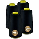 Serger Thread, All-Purpose Thread for Sewing, Black Thread, Polyester Sewing Thread, 4 Cones of 3000 Yards Each Spool Thread 