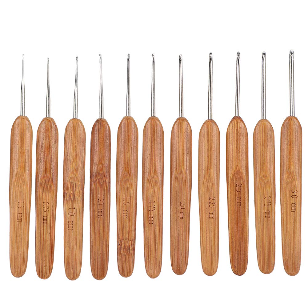 11pcs Bamboo Crochet Hooks Set Ergonomic Crochet Needles Bamboo Handle Crochet Hook Knit Weave Yarn Craft DIY Sewing Tools