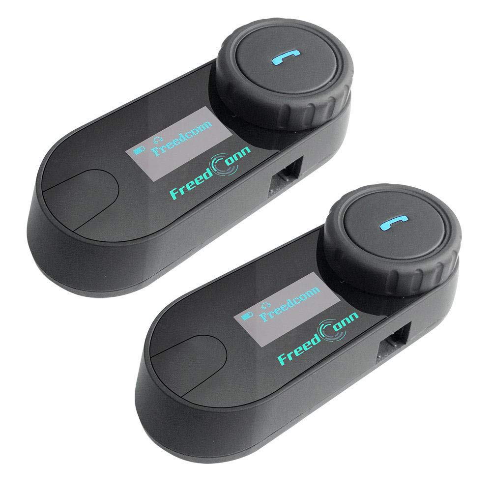 FreedConn TCOM-SC Motorcycle Helmet Bluetooth Intercom Headset Communication Systems Kit, for 2 or 3 Riders, LCD Screen/FM Radio/Mobile phone/MP3/GPS Connective/Range 800m / Handsfree (2 Pack)