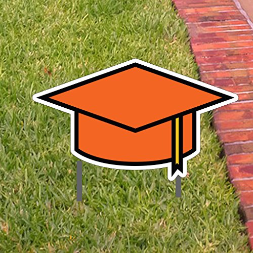 VictoryStore Custom Graduation Pathway Yard Decoration Graduation Cap Yard Signs (Orange) 30 short stakes