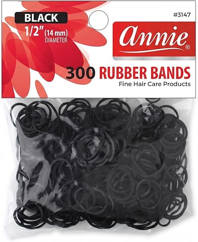 Annie 300 Pack Small Black Hair Elastics Strong Rubber Bands Braiding Ponytails