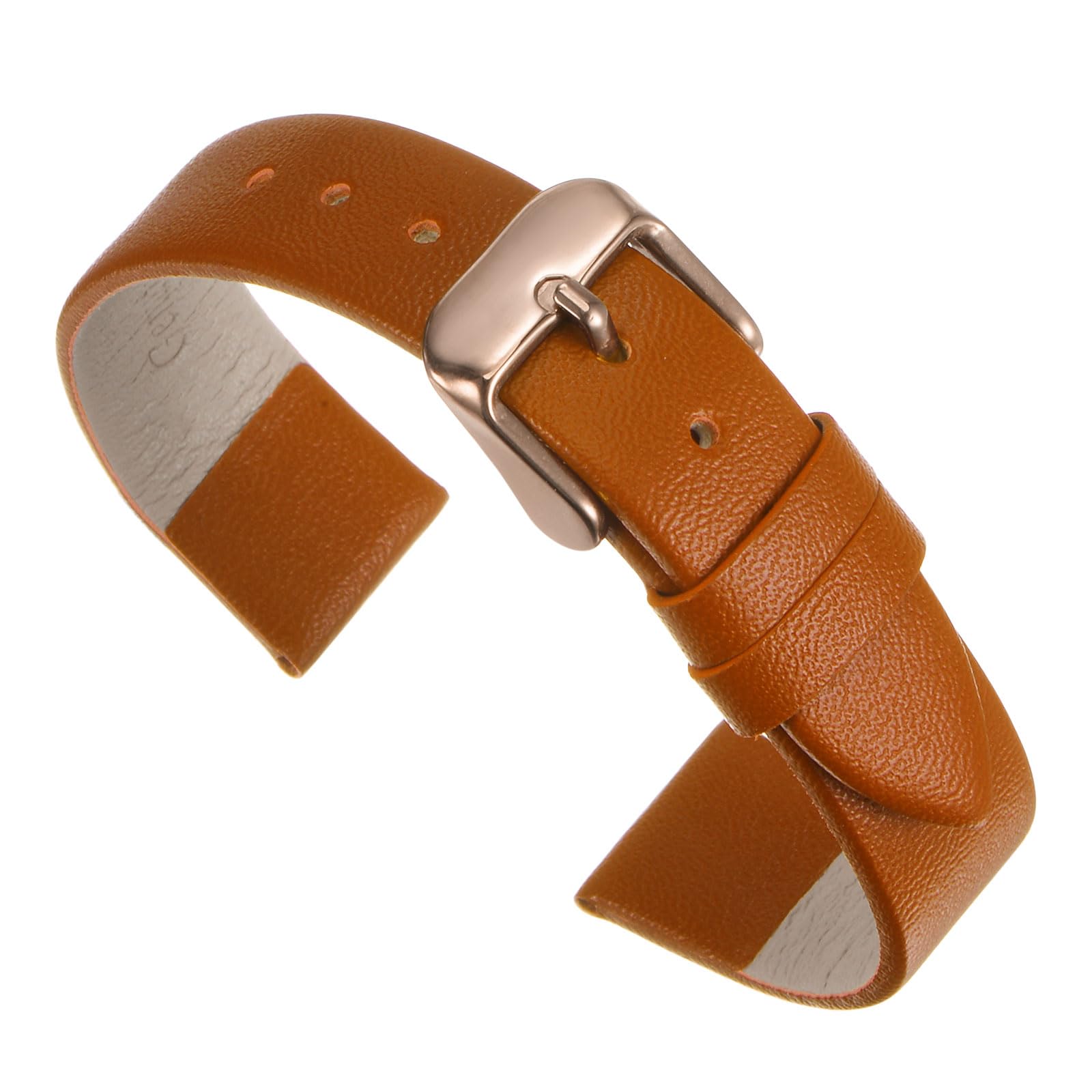 Photo 1 of uxcell Brown Genuine Leather Band 20mm Width, Flat Thin Elegant Leather Watch Strap Rose Gold Buckle for Men and Women
