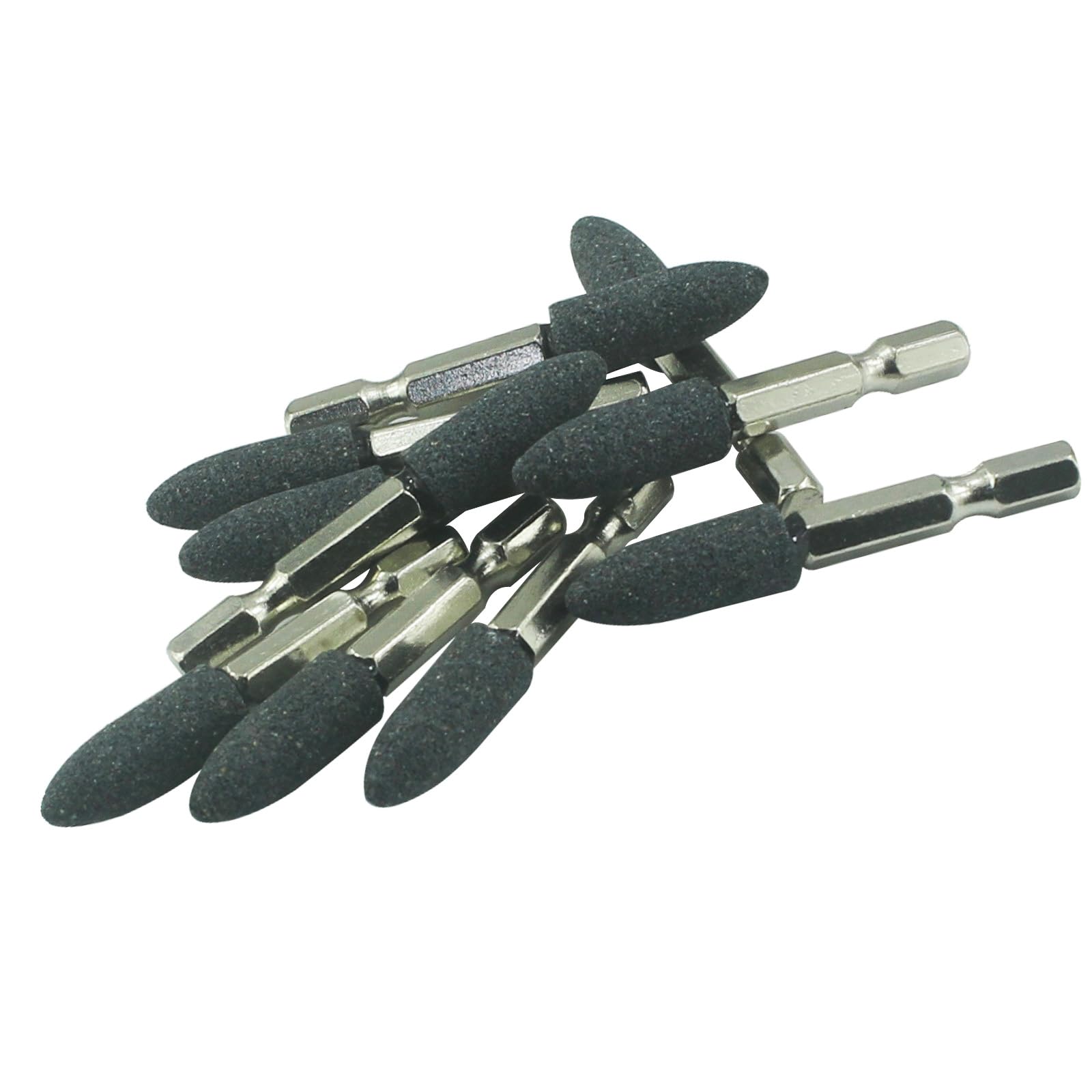 Photo 1 of ??????? 10 Pcs 10 mm Cone Shape Mounted Grinding Stones - 1/4" Hex Shank Aluminum Oxide Sharpening Bits for Drill Rotary Tools