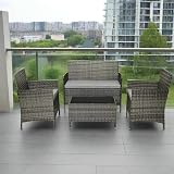 EVRE Grey Rattan Garden Set 4 Seater Coffee Table Cushions view 2