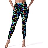 TQD Womens High Waisted Leggings Stretch Yoga Pants with Pockets Colorful Martini Glass Soft Workout Athletic Pant