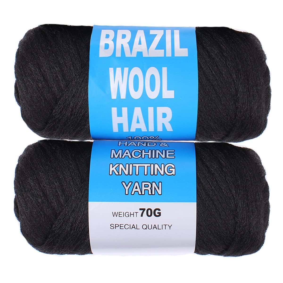 Mscat 2 Roll Natural Black Brazilian Wool Hair Yarn for Crochet, Braiding, Twist, Warps, Senegalese Twisting, Jumbo Braids, Faux Locs, Box Braids, Knitting - 70G/Roll(1B#)