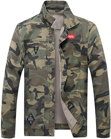 camo shirt and jean jacket