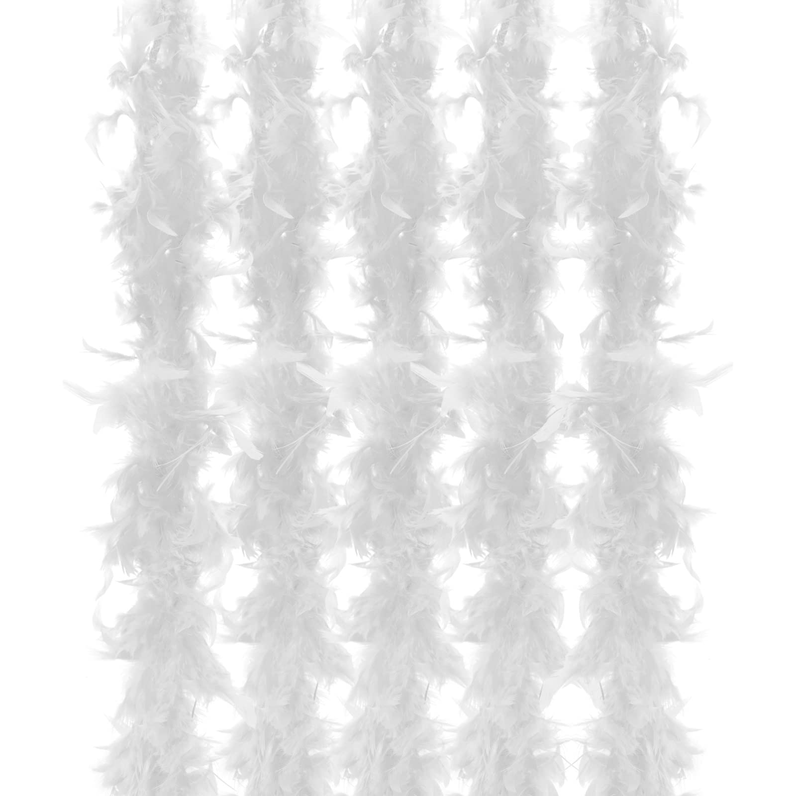 Anjing 5 Pcs Feather Boa for Women Multicolor Feather Boas for Crafts Party Supplies Girls Dress up Costume (2M White)