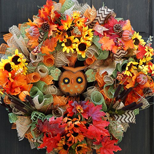 Fall Owl Deco Mesh Wreath With Sunflower Buy Online In Colombia At Desertcart