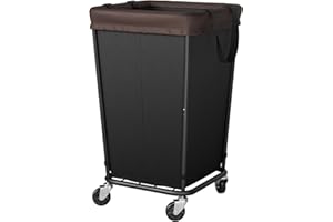 WAWOCS 160L Laundry Basket with Wheels, 2-Section Rolling Hamper for Laundry, Large Laundry Hamper with Wheels, Rolling Laundry Basket Clothes Hamper for Home, Bathrooms and Dorm(Black)