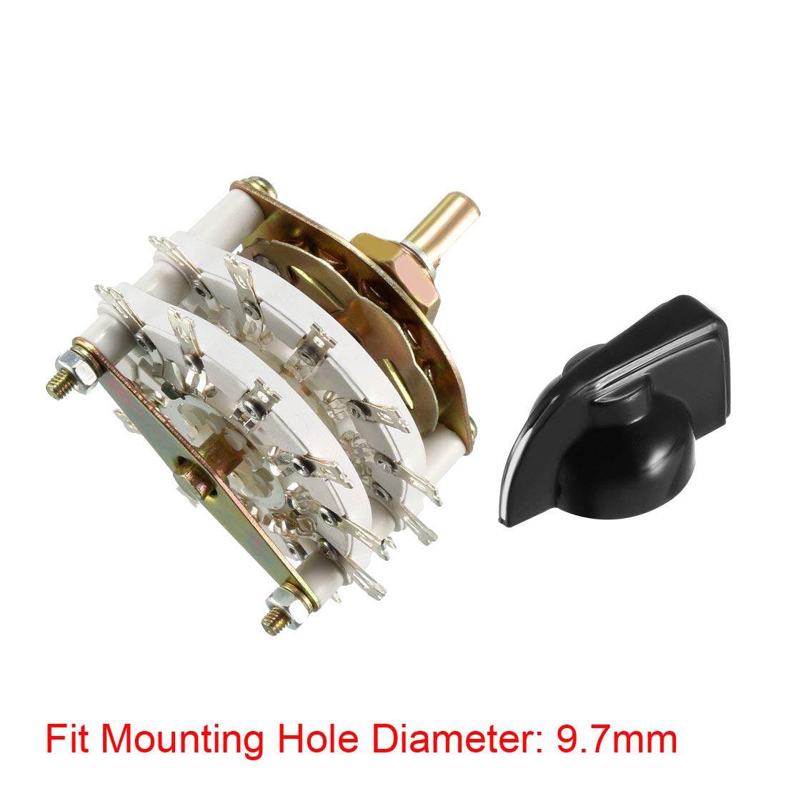 sourcing map 2P10T 2 Pole 10 Position 2 Deck Band Channel Rotary Switch Selector with Knob, Black - Image 4