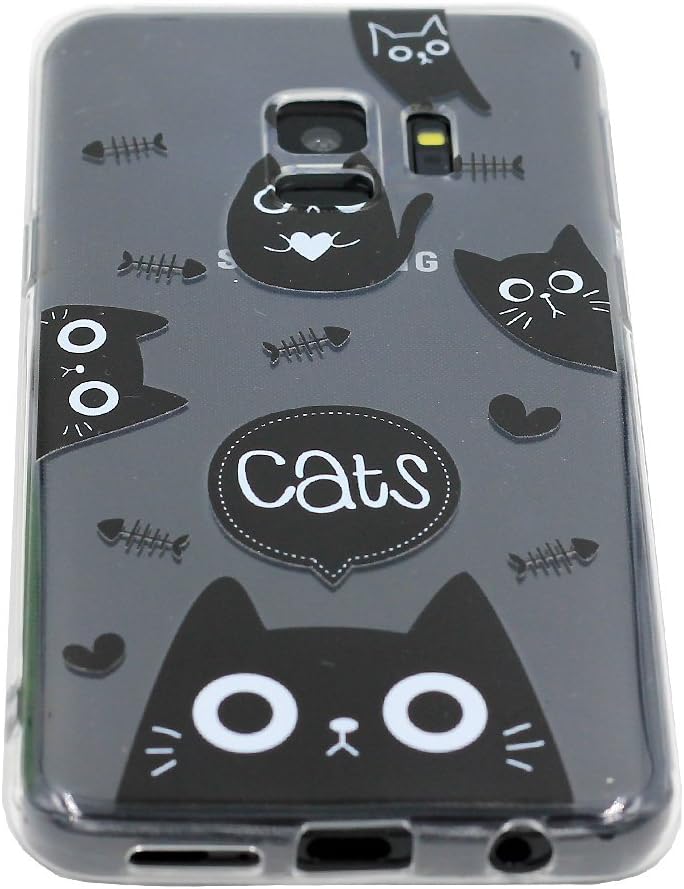 Samsung Galaxy S9 Case Crystal Clear Transparent Soft TPU Bumper Anti-Scratch Cute Soft Skin Silicone Protective Cover for Samsung Galaxy S9 5.8" (2018) (Black Cats)