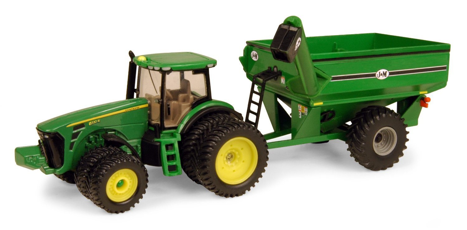 John Deere ERTL Tractor Toy with J&M Grain Cart - 1:64 Scale - Farm and Construction Toys - Authentic Die-Cast Tractor Toys - 8 Years and Up