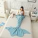 Kpblis Mermaid Blanket Bedding Large Tail Blanket with Scales Pattern Extra Warm and Soft Throw Blanket Sleeping Bag Birthday Saint Valentine's Day Gift Present for Adult 71×35inch Blue