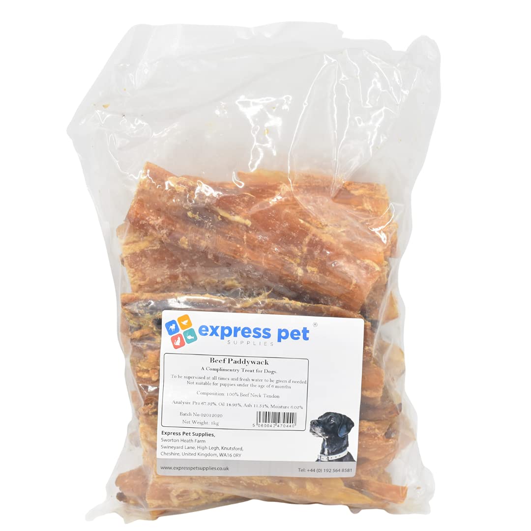 Express Pet Supplies Beef Paddywack Neckskin Tendon Grain & Gluten Free | 100% Natural Air-Dried Dog Treat Chews | Long Lasting Low Grease - 1kg