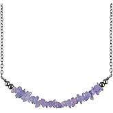 TheCraftMan Tanzanite Chips Crystal Bar Necklace for Women, Black Plated Dainty Gemstone Necklace, 16+2 Inch Adjustable Chain, Natural Tanzanite Jewelry Gift
