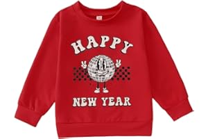 GLIGLITTR Toddler Boy Girl Happy New Year Sweatshirt Disco Ball Long Sleeve Christmas Outfit Crewneck Fall Winter Clothes