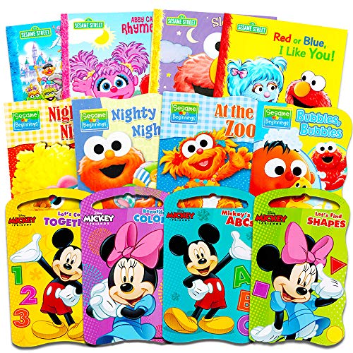 Sesame Street + Mickey Mouse Baby Toddler Beginnings Board Books & Story Books (12 Book Set)