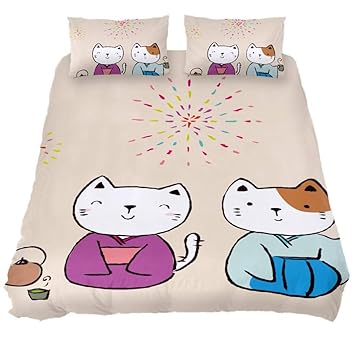 Amazon Com Maolong Comforter Bed Set Tea Couple Plutus Cat Queen