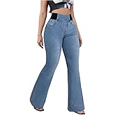 GORGLITTER Women's High Waisted Boot Cut Jeans Trendy Wide Leg Bell Bottom Denim Pull On Jeans Stretchy