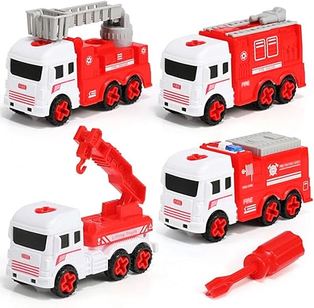 Lyxcm Zerlegen Sie Feuerwehrauto Spielzeug Kinderspielzeug Montage Modell Schraubendreher Abnehmbare Feuerwehrauto Rettungswagen 4er Pack Reibungsfeuerwehrauto Amazon De Kuche Haushalt
