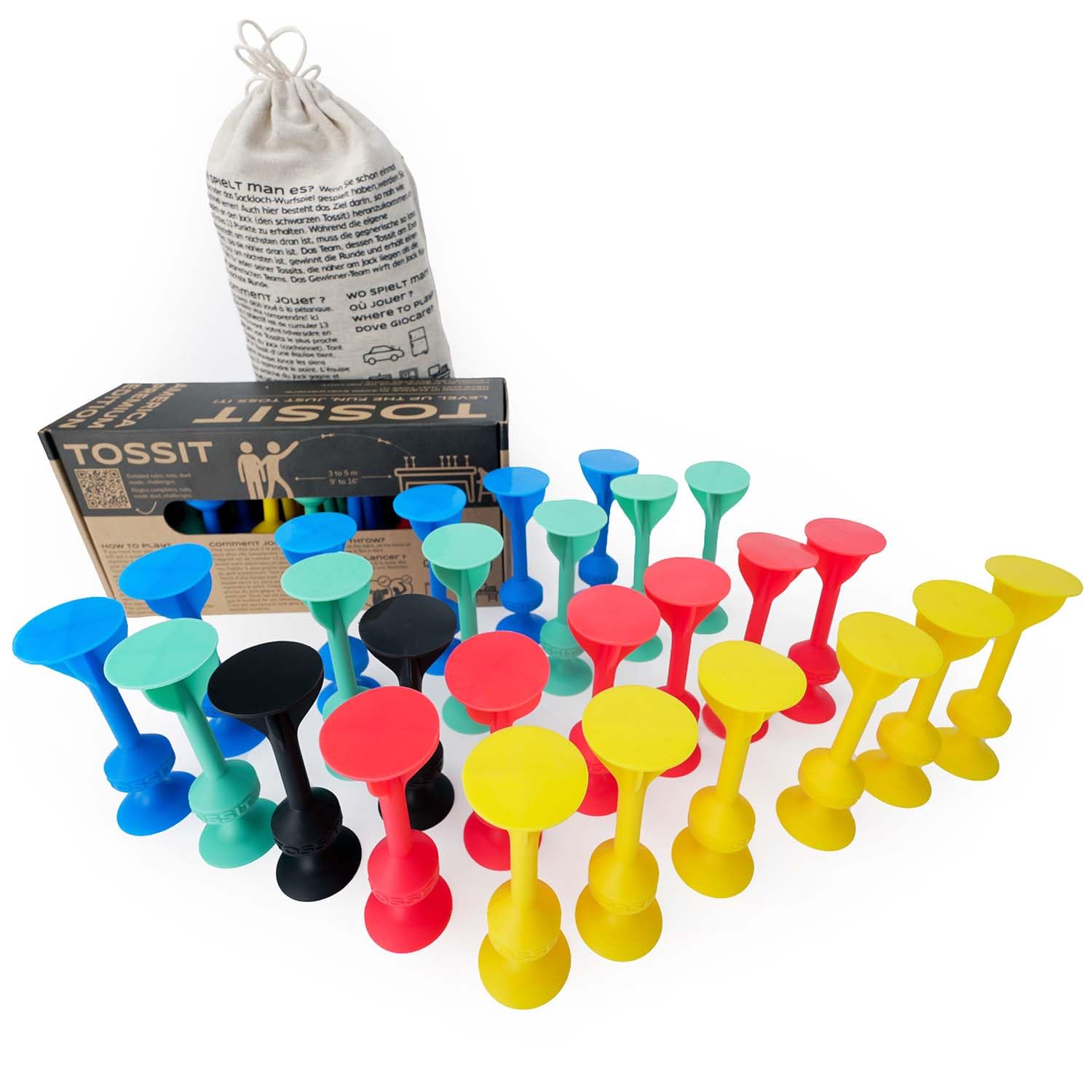 TOSSIT Suction Cup Darts, Toss Game Perfect Family and Party, Silicone Throwing Game for Backyard, Indoor and Outdoor Fun, Quad Pack, 4 Colors