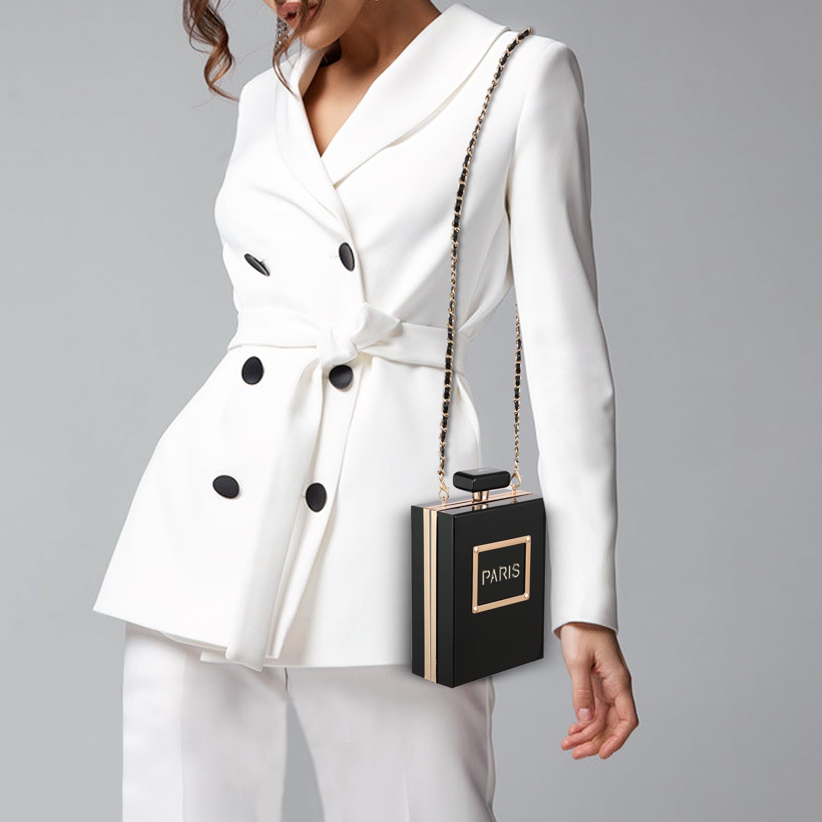 WJCD Clear Purses for Women Paris Perfume Shaped Clear Purse Evening Bags Vintage Banquet Handbag