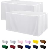 ManMengJi 2 Pack White Tablecloth Fitted Table Clothes for 6 Foot Rectangle Tables - Water Resistant Washable Rectangle Table Covers for Wedding, Banquet and Trade Shows, 72L x 30W x 30H Inches