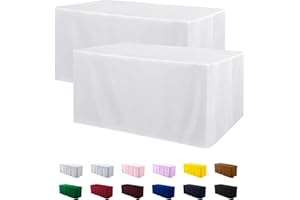 ManMengJi 2 Pack White Tablecloth Fitted Table Clothes for 6 Foot Rectangle Tables - Water Resistant Washable Rectangle Table Covers for Wedding, Banquet and Trade Shows, 72L x 30W x 30H Inches
