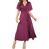 ZAFUL Womens Semi Formal Wedding Guest Dresses Mother of Bride Dresses Split Ruffle V Neck Flared Sleeve Evening Dress 2026