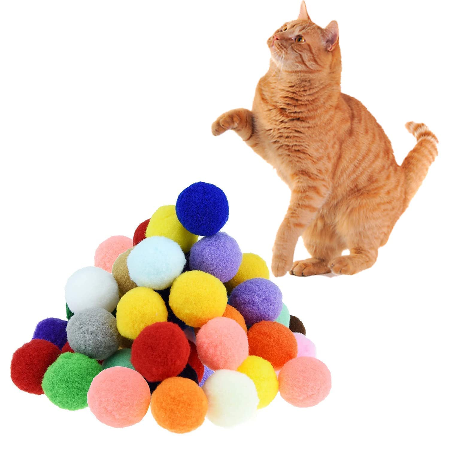 Shizhoo 1.2 Inches 30 Premium Soft Pom Pom Balls for Kittens - Lightweight, Interactive, Assorted Colors - Plush Toy Balls for Kitten Training and Play - Pet Products for Cats
