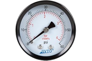 JIVTO Dry Pressure Gauge, 1-1/2" Dia,0-60 Psi/Bar/Kpa, 1/8" NPT Back Mount,for Pneumatic,Well Pump,Hose,Well Tank,Gas Air Water Oil Pressure Test,Pack of 1